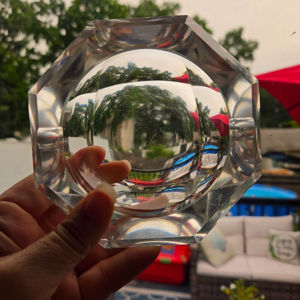 Vintage Val Saint Lambert Amadis Crystal Ashtray Octagon 5” Art Deco